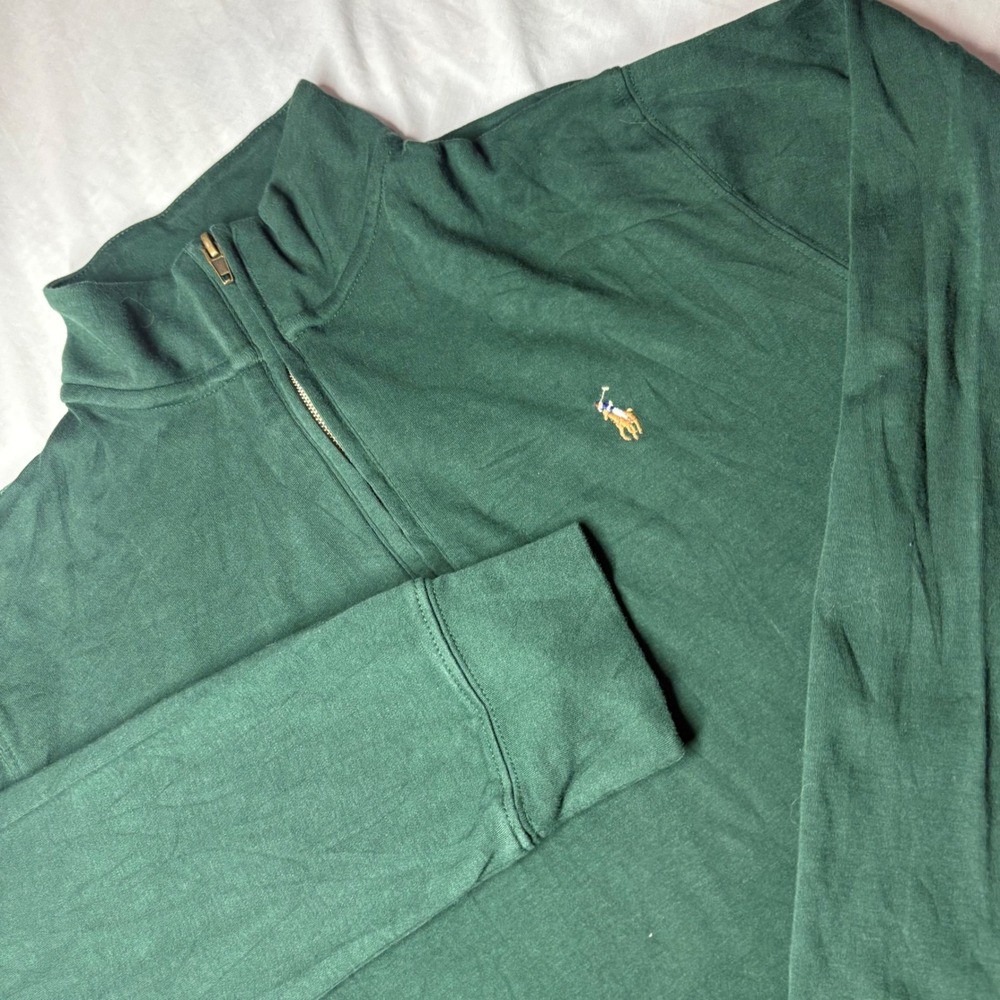 Polo Ralph Lauren Boys Forest Green Cotton Quarter Zip Pullover Size L 14-16